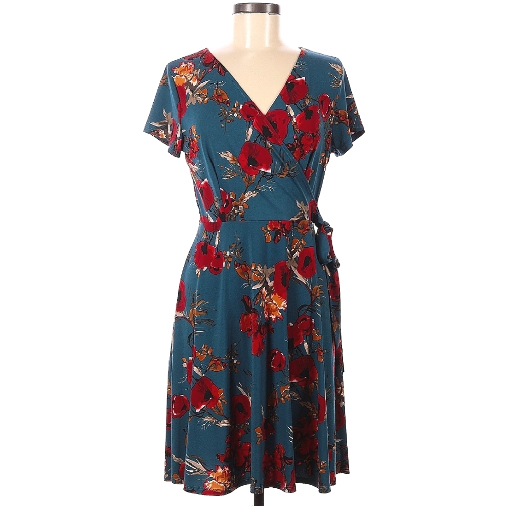 Kaileigh Teal and Red Floral Dress
